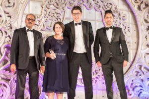 131118 Sharon and Mark receive the award for Elite Business at the Aagrah 36th Charity Business Dinner Tong Garden Centre celebrates Elite Business win