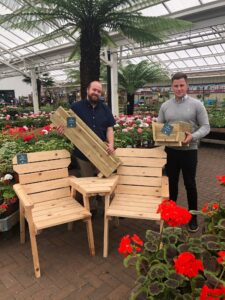 280621 Left to right Sundries Buyer Phil Hemmings and Off the Grain Founder Dom Walsh Bradford garden centre is first retail outlet for handcrafted Yorkshire furniture